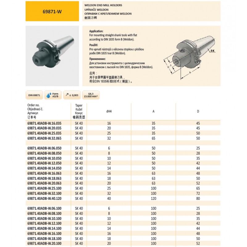 CNC Qualità Registrazione Strumento SK50 U2013 Weldon 25 Mm