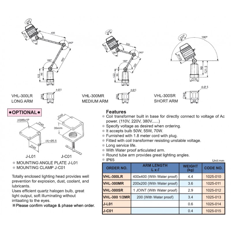 Vod odoln Halogenov Lampa VHL 300LR Na 220V Trafo 12V