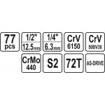 Gola sada 1/2", 1/4" 77-dílná, YATO