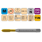 Tvářecí závitník M6 x 1 6GX HSS+TiN s mazací drážkou